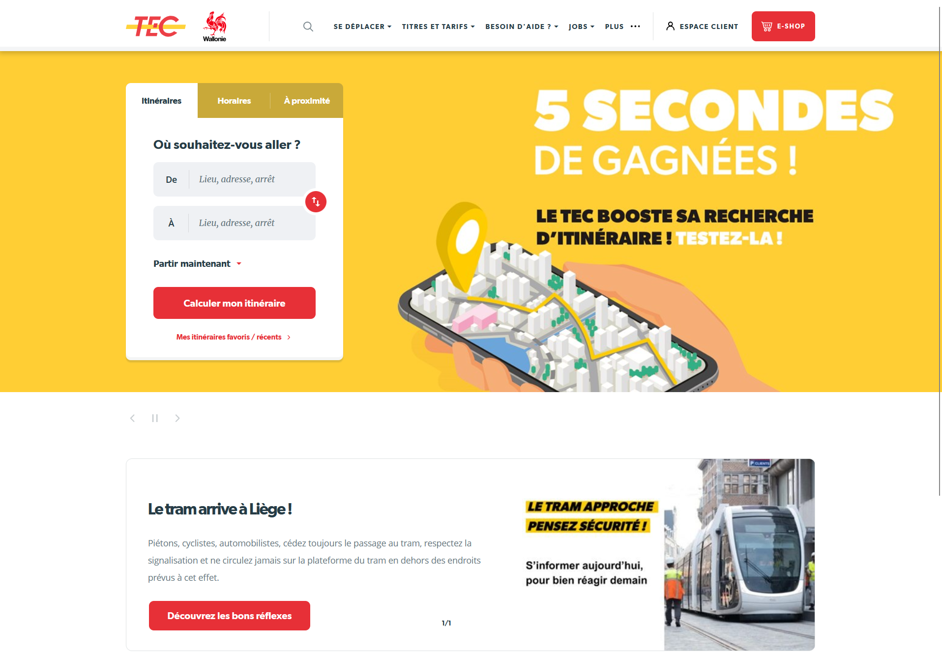 Page d'accueil du site TEC